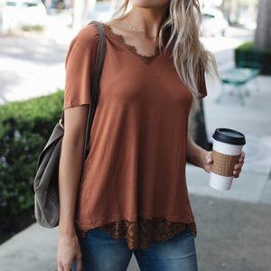 Amaryllis Copper Lace-Trim Hi-Low Tee